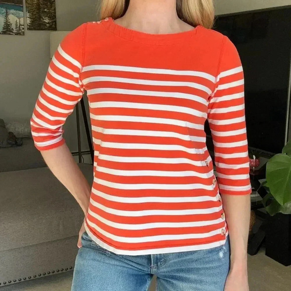 Anthropologie MAEVE Striped Button Top Boat Neck Small - Picture 1 of 9